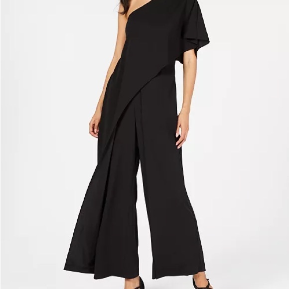 Adrianna Papell One Shoulder Black Jumpsuit Size 14 - Picture 3 of 11